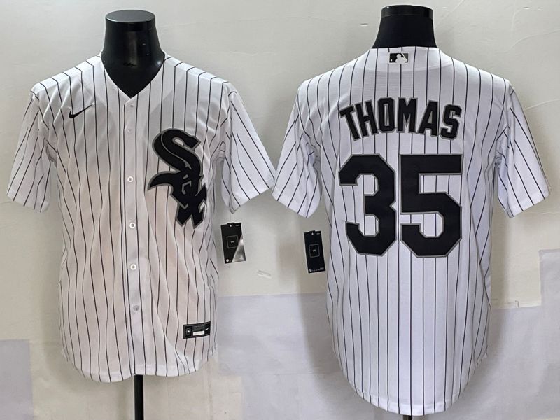 Men 2025 Chicago White Sox 35 Thomas White Stripe Game Nike MLB Jersey style 1